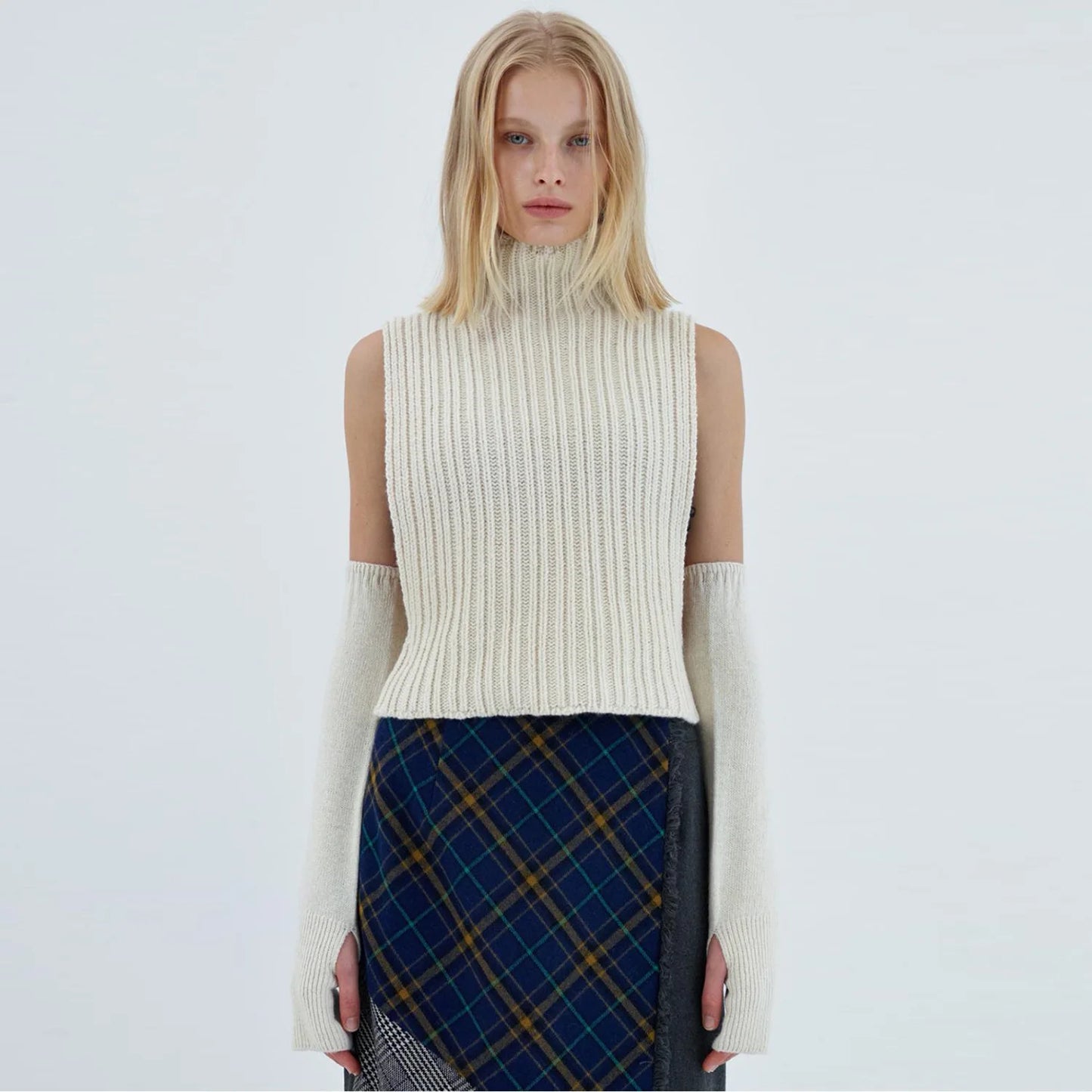 ”High Hopes” Vintage Long Sleeve Y2K Style Knitted Turtleneck Sweater Vest