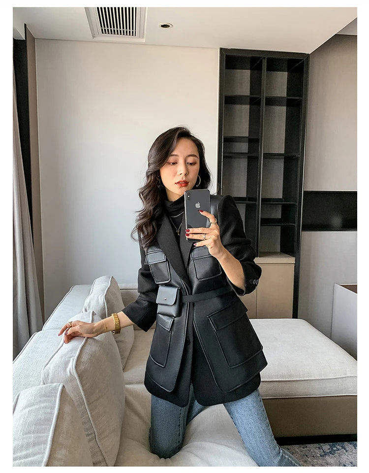 “Leona” Women’s Black Wool Designer Leather Jacket – Style 4ever After
