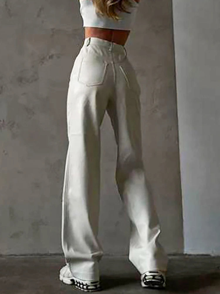 “Miley” High Waist Straight Leg Button Up Leather Pants