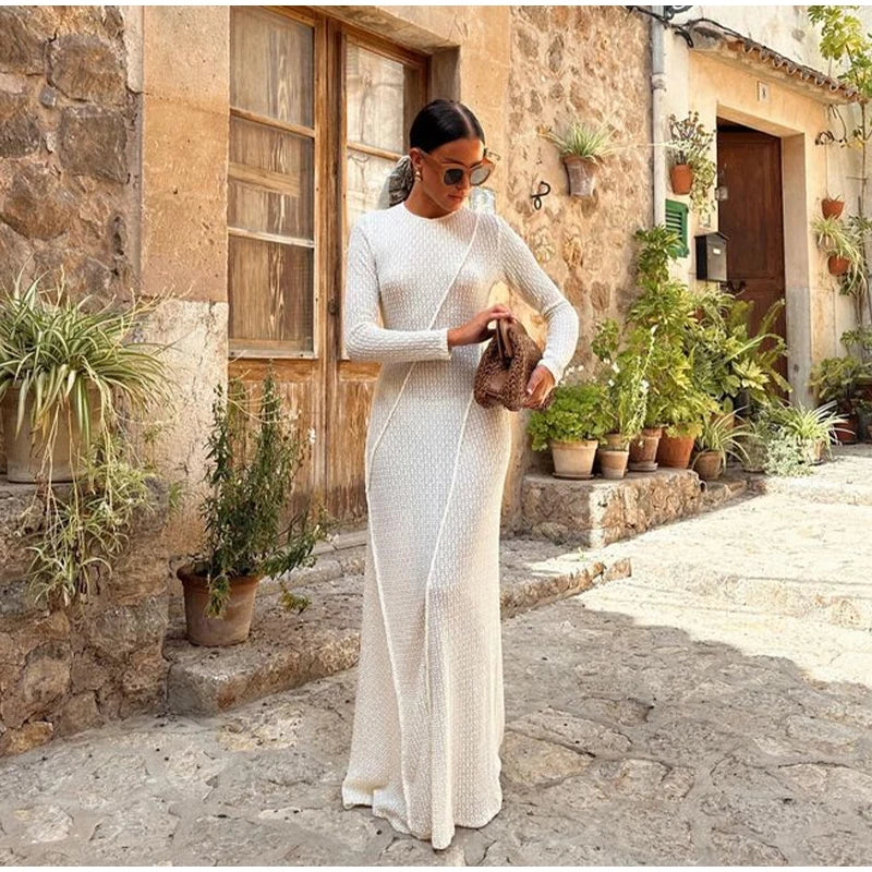 “Drift About” Elegant Backless Long Sleeve Maxi Dress