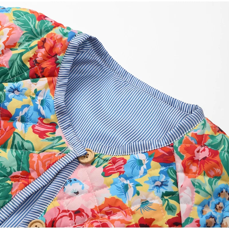 “The Great Escape” Flower Print Quilted Oversized Jacket